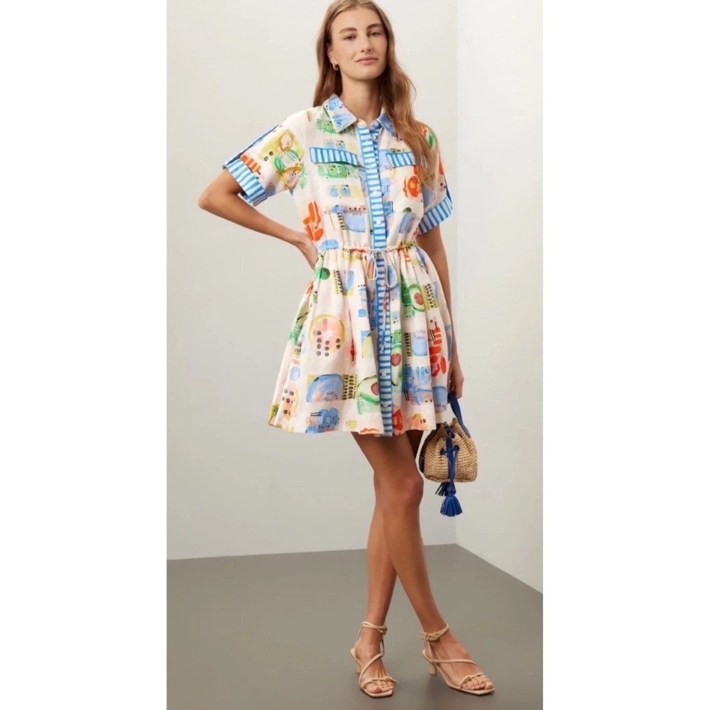 Hunter Bell Peyton Dress Multicolor Abstract Print Mini Shirt Dress S